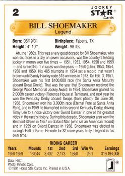1991 Jockey Star Jockeys #2 Bill Shoemaker Back
